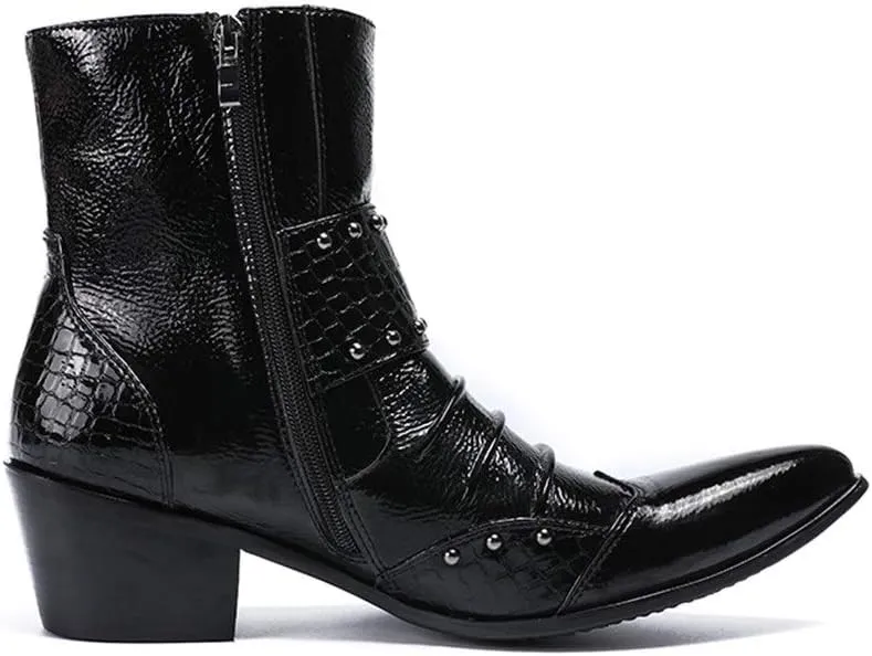 Ankle Boots for Men Zip Pointed Monk Strap Wing Tip Men Boots Club for Office Genuine Leather The First Layer of Cowhide