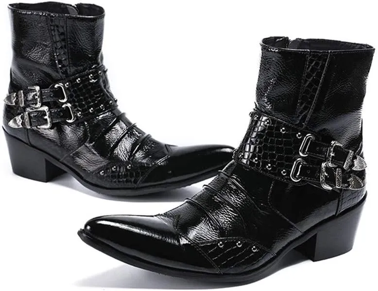Ankle Boots for Men Zip Pointed Monk Strap Wing Tip Men Boots Club for Office Genuine Leather The First Layer of Cowhide