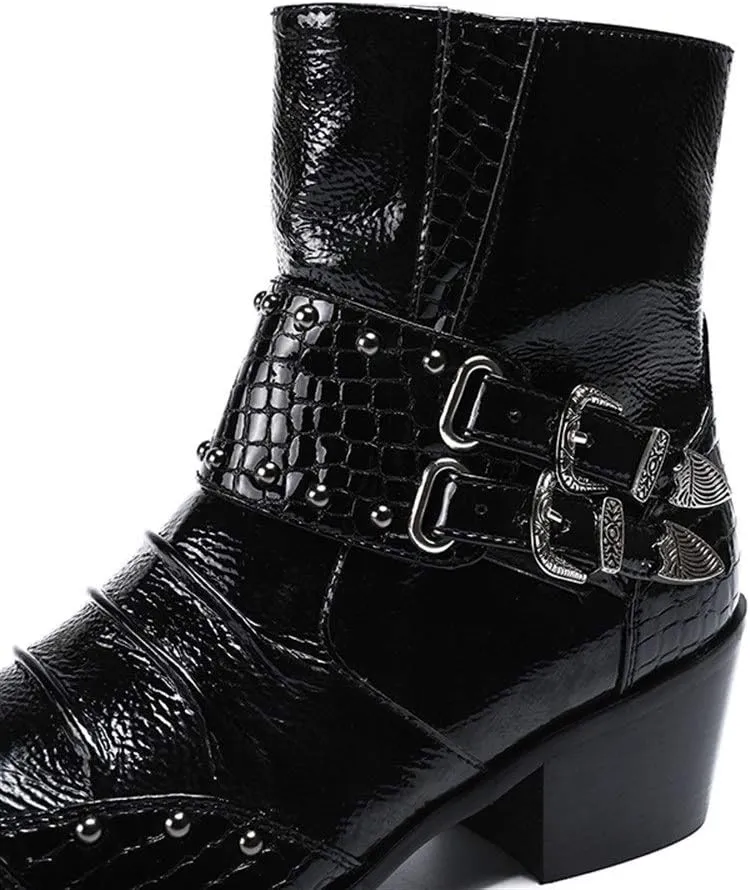 Ankle Boots for Men Zip Pointed Monk Strap Wing Tip Men Boots Club for Office Genuine Leather The First Layer of Cowhide