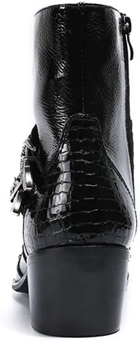Ankle Boots for Men Zip Pointed Monk Strap Wing Tip Men Boots Club for Office Genuine Leather The First Layer of Cowhide