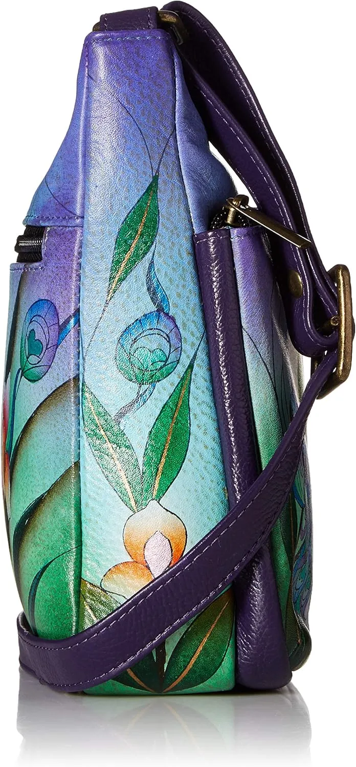 Anna by Anuschka Women's Original Genuine Leather Hand-Painted Medium Crossbody - Leather Handbag for Women
