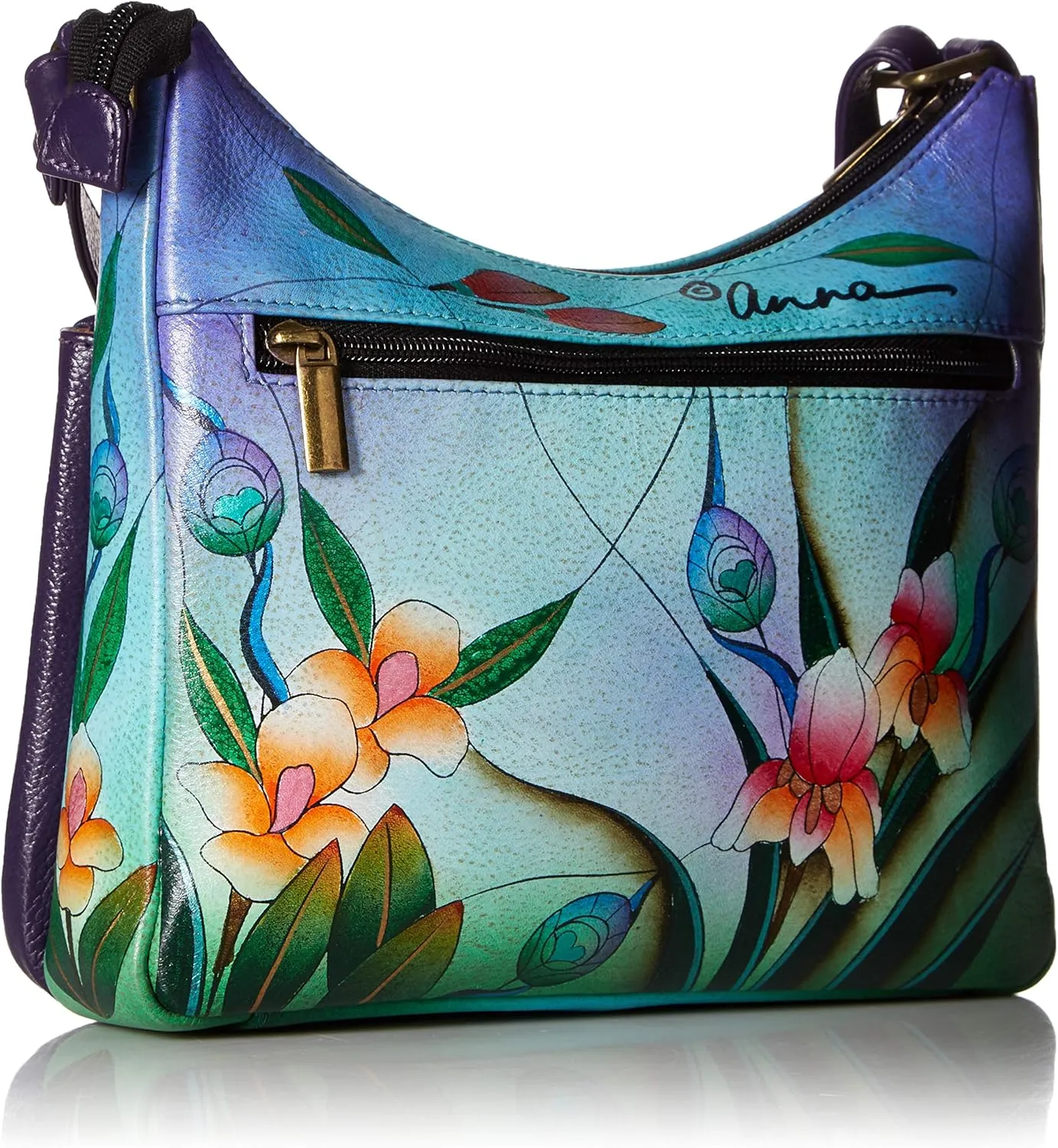 Anna by Anuschka Women's Original Genuine Leather Hand-Painted Medium Crossbody - Leather Handbag for Women