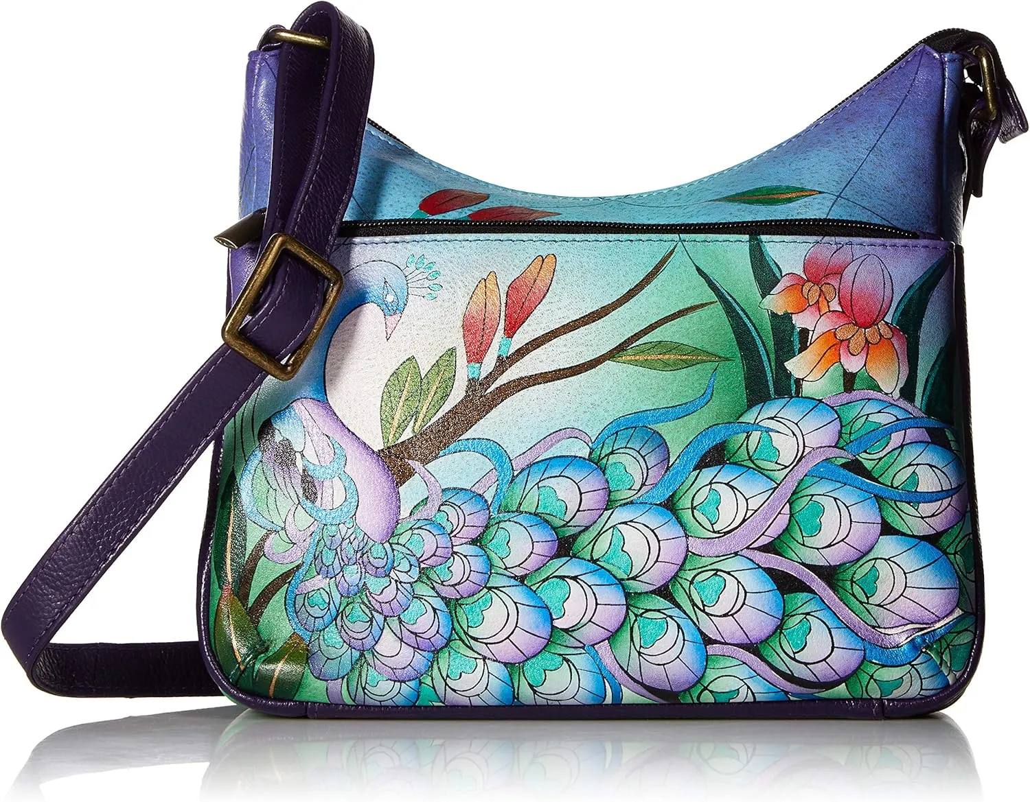 Anna by Anuschka Women's Original Genuine Leather Hand-Painted Medium Crossbody - Leather Handbag for Women