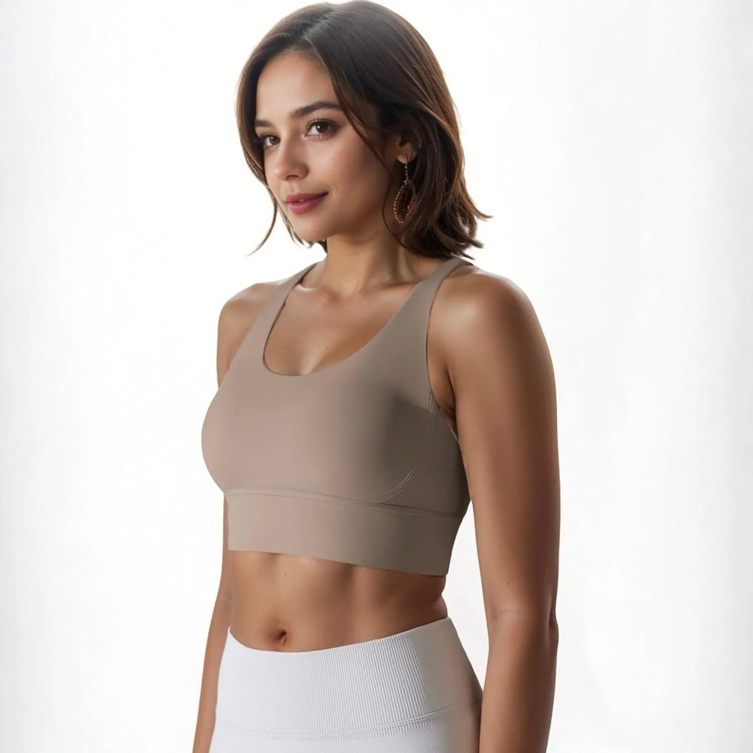 Anna-Kaci Women's Scoop Neck Stretchy Cropped Banded Criss Cross Back Sports Bra