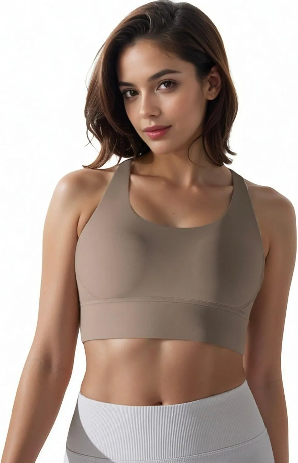 Anna-Kaci Women's Scoop Neck Stretchy Cropped Banded Criss Cross Back Sports Bra