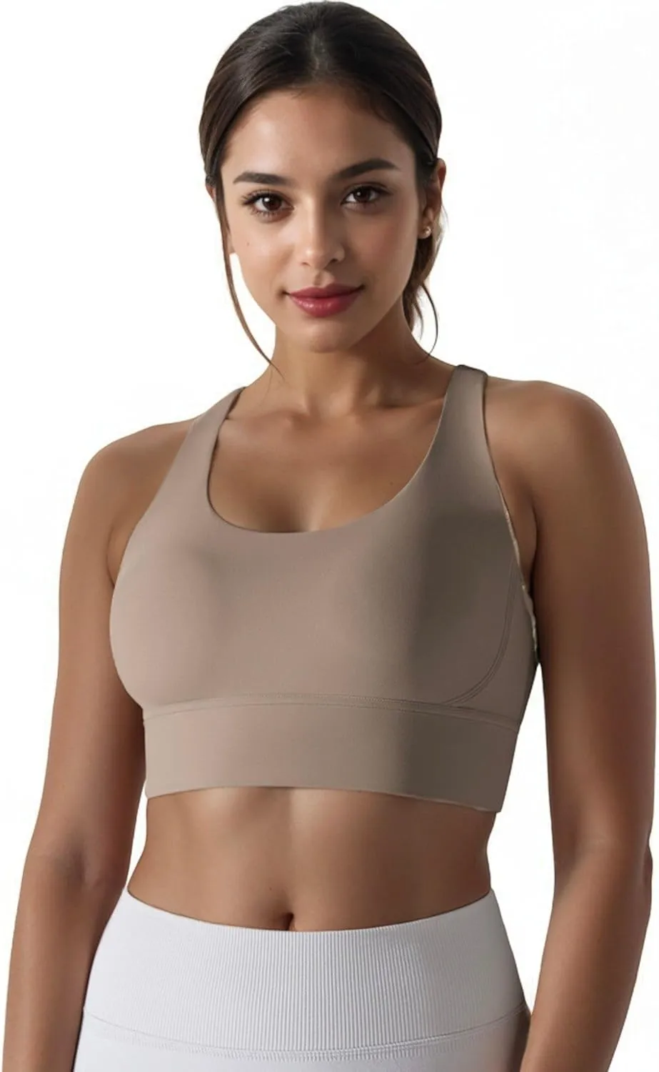 Anna-Kaci Women's Scoop Neck Stretchy Cropped Banded Criss Cross Back Sports Bra