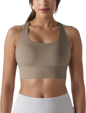 Anna-Kaci Women's Scoop Neck Stretchy Cropped Banded Criss Cross Back Sports Bra
