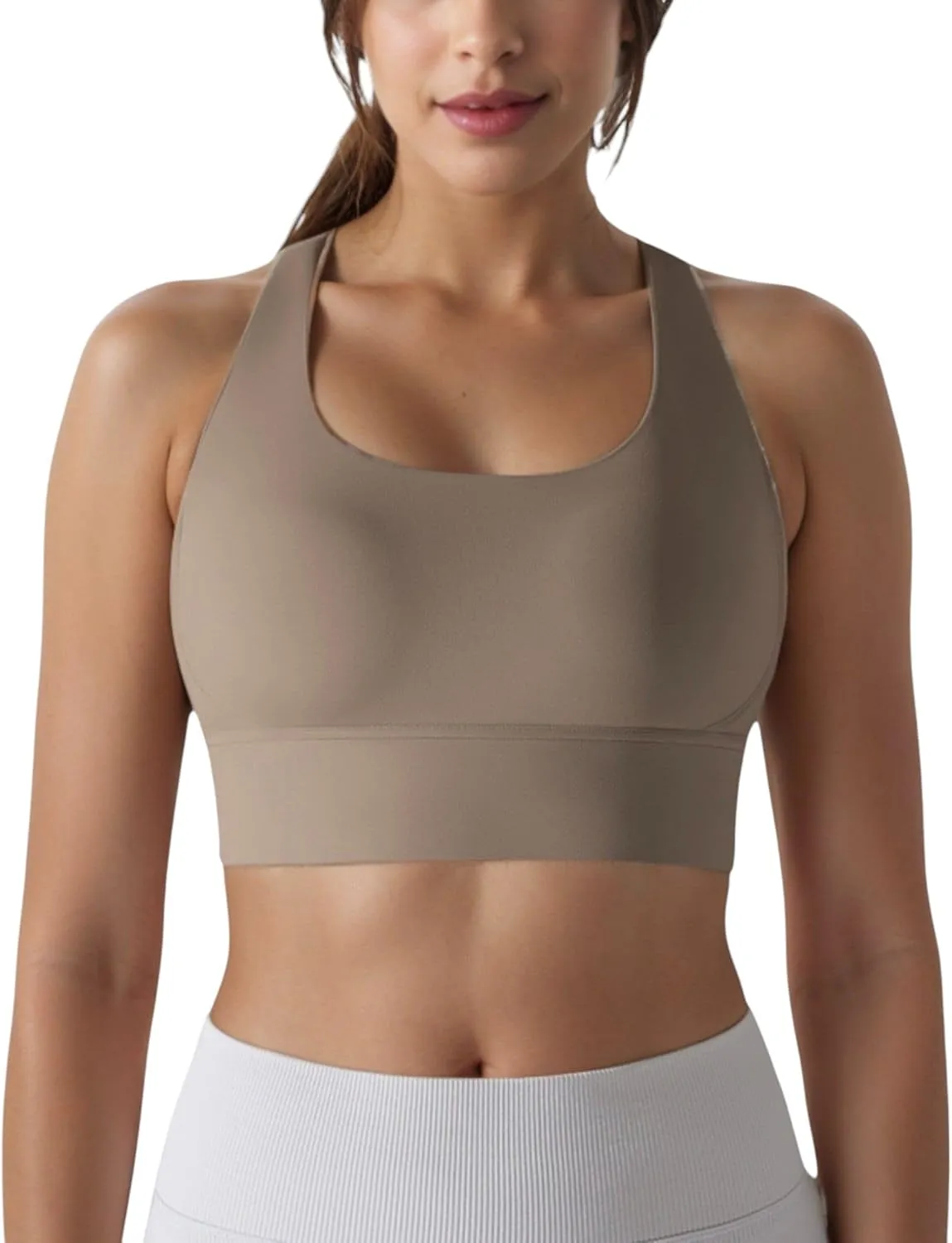 Anna-Kaci Women's Scoop Neck Stretchy Cropped Banded Criss Cross Back Sports Bra