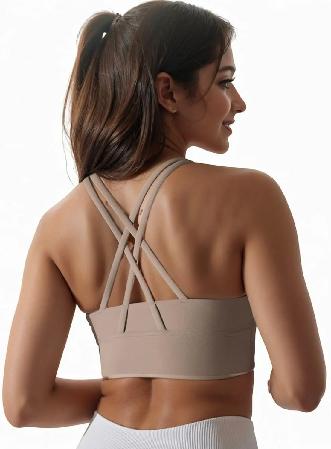 Anna-Kaci Women's Scoop Neck Stretchy Cropped Banded Criss Cross Back Sports Bra