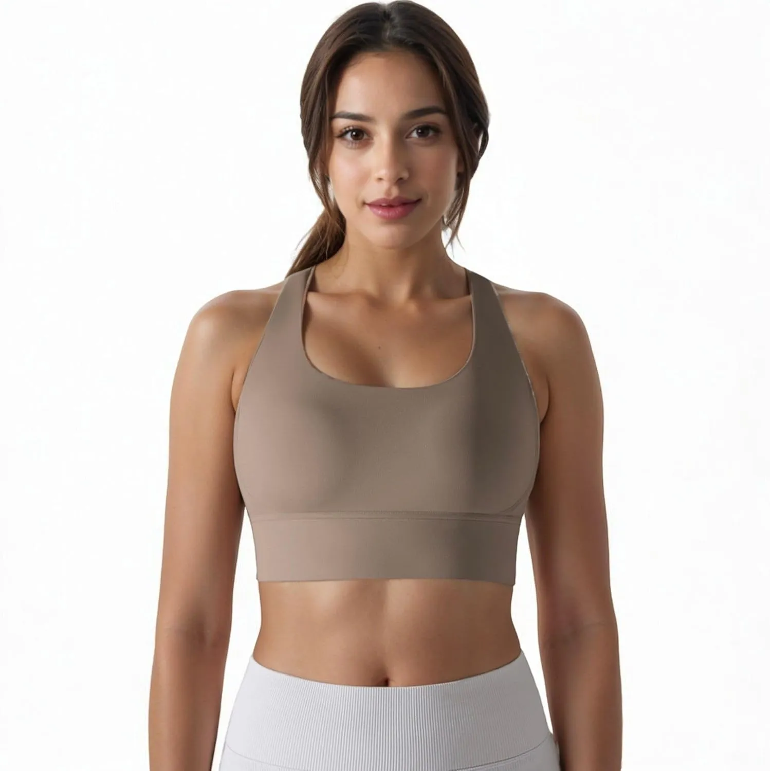 Anna-Kaci Women's Scoop Neck Stretchy Cropped Banded Criss Cross Back Sports Bra