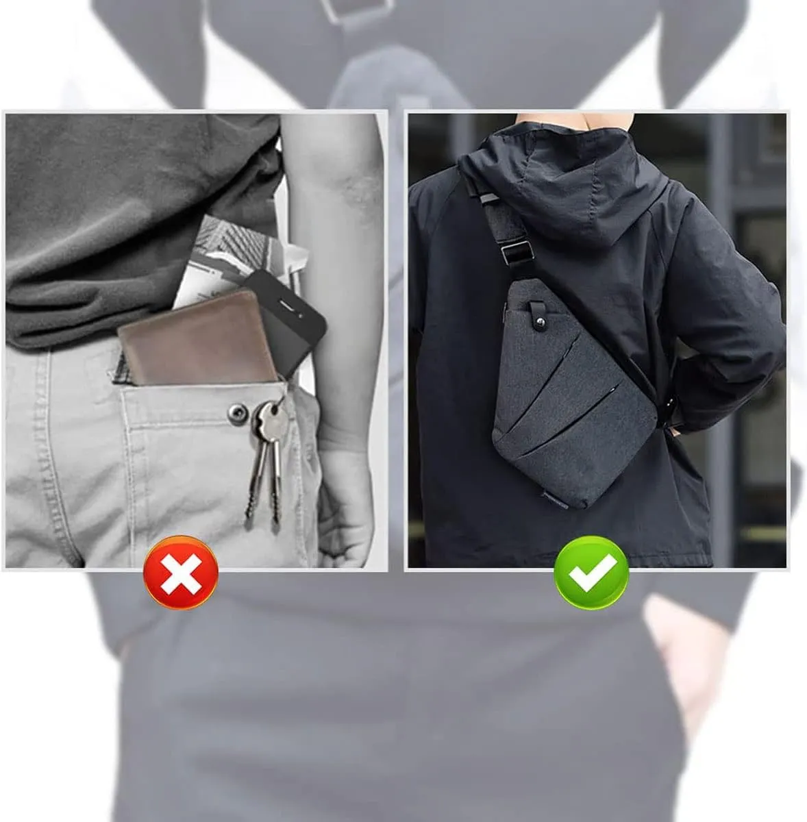Anti Theft Crossbody Bags for Women, 2025 New Anti-Theft Travel Bag, Shoulder Bag Anti-theft Design for Travel, Sport (Black - Left Shoulder)