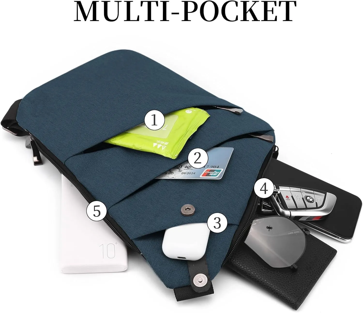 Anti Theft Crossbody Bag,Sling Bag for Women Men,Multi-pocket Chest Shoulder Bag for Travel, Sport, Work