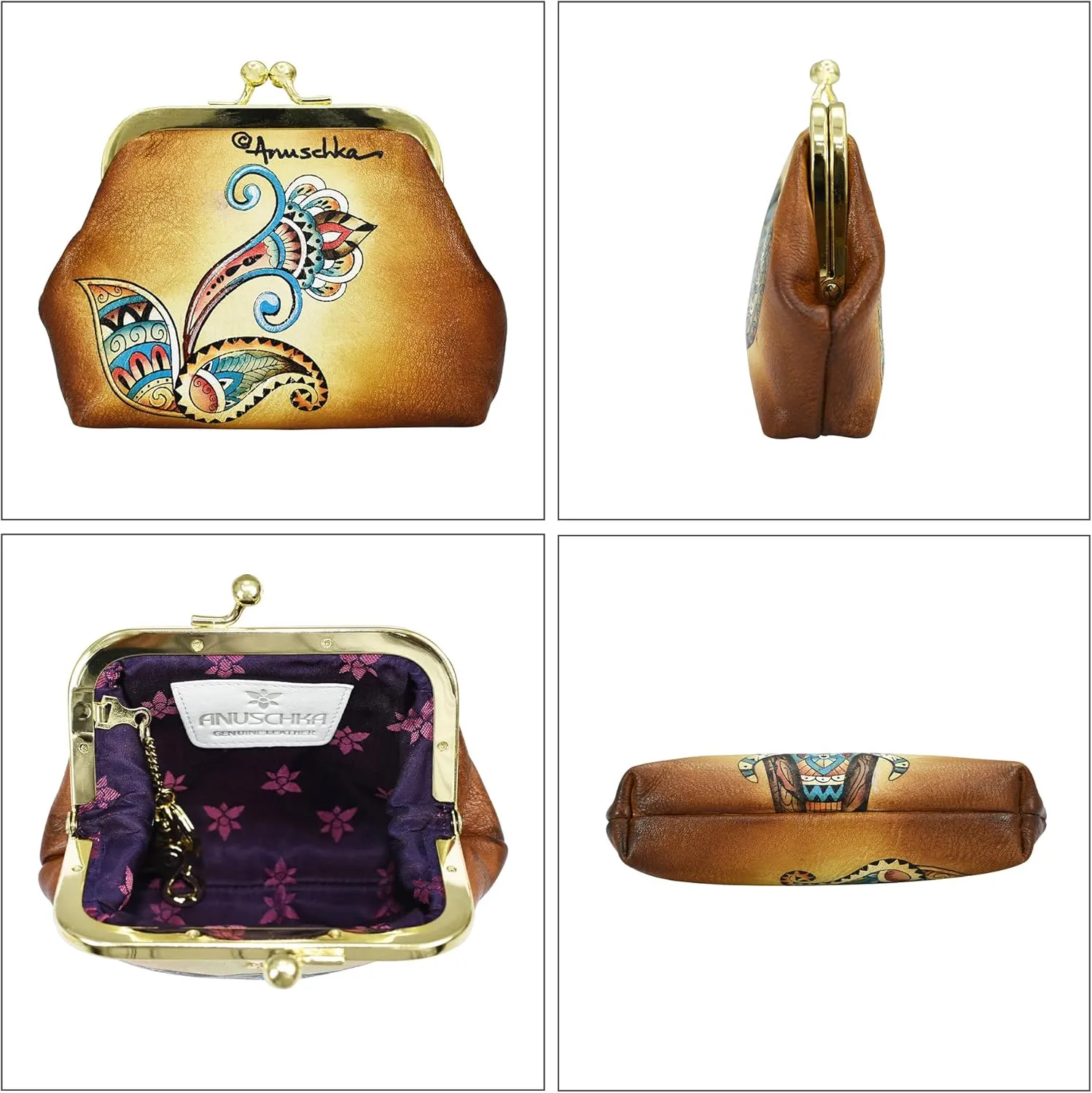 Anuschka Women’s Hand-Painted Genuine Leather Clasp Pouch with Key Fobs