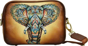 Anuschka Women’s Hand-Painted Genuine Leather Twin Top Messenger - Elephant Mandala