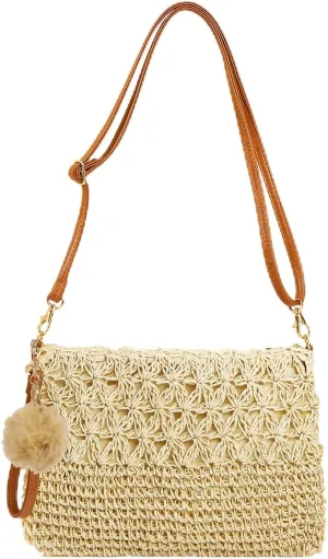 Aovtero Straw Crossbody Bags Women Summer Woven Shoulder Purse Beach Wristlet Zipper