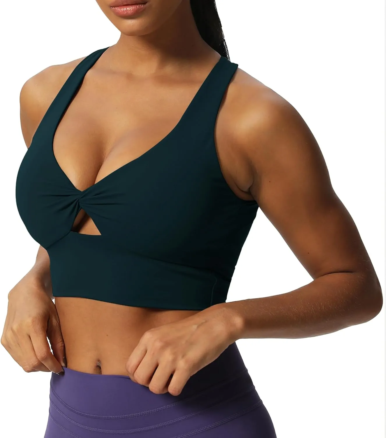 Aoxjox Women's Workout Sports Bras Twist Front Fitness Padded Training Gym Bra Yoga Crop Lola Tank Top