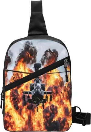 Apache Attack Helicopter Sling Bag for Men Women, Small Crossbody Sling Backpack Shoulder Chest Bag, Anti Theft Travel Hiking Sports