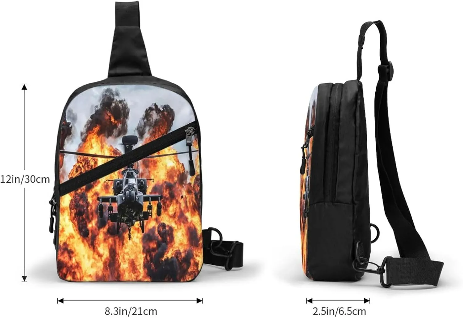 Apache Attack Helicopter Sling Bag for Men Women, Small Crossbody Sling Backpack Shoulder Chest Bag, Anti Theft Travel Hiking Sports