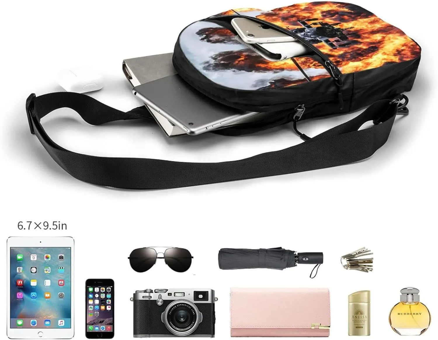 Apache Attack Helicopter Sling Bag for Men Women, Small Crossbody Sling Backpack Shoulder Chest Bag, Anti Theft Travel Hiking Sports