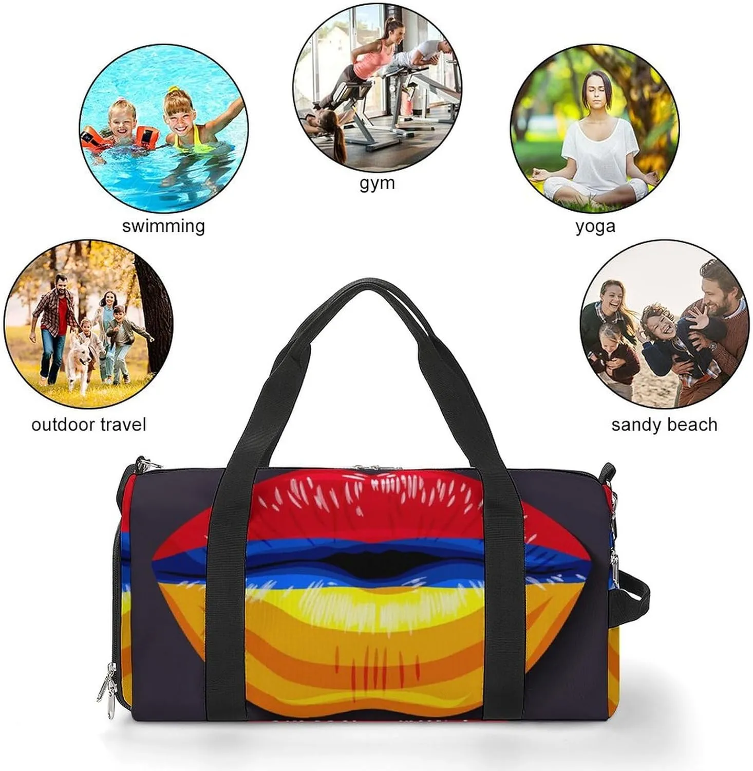 Armenian Flag Lips Gym Bag for Women Men Lightweight Duffel with Shoe Compartment Weekender
