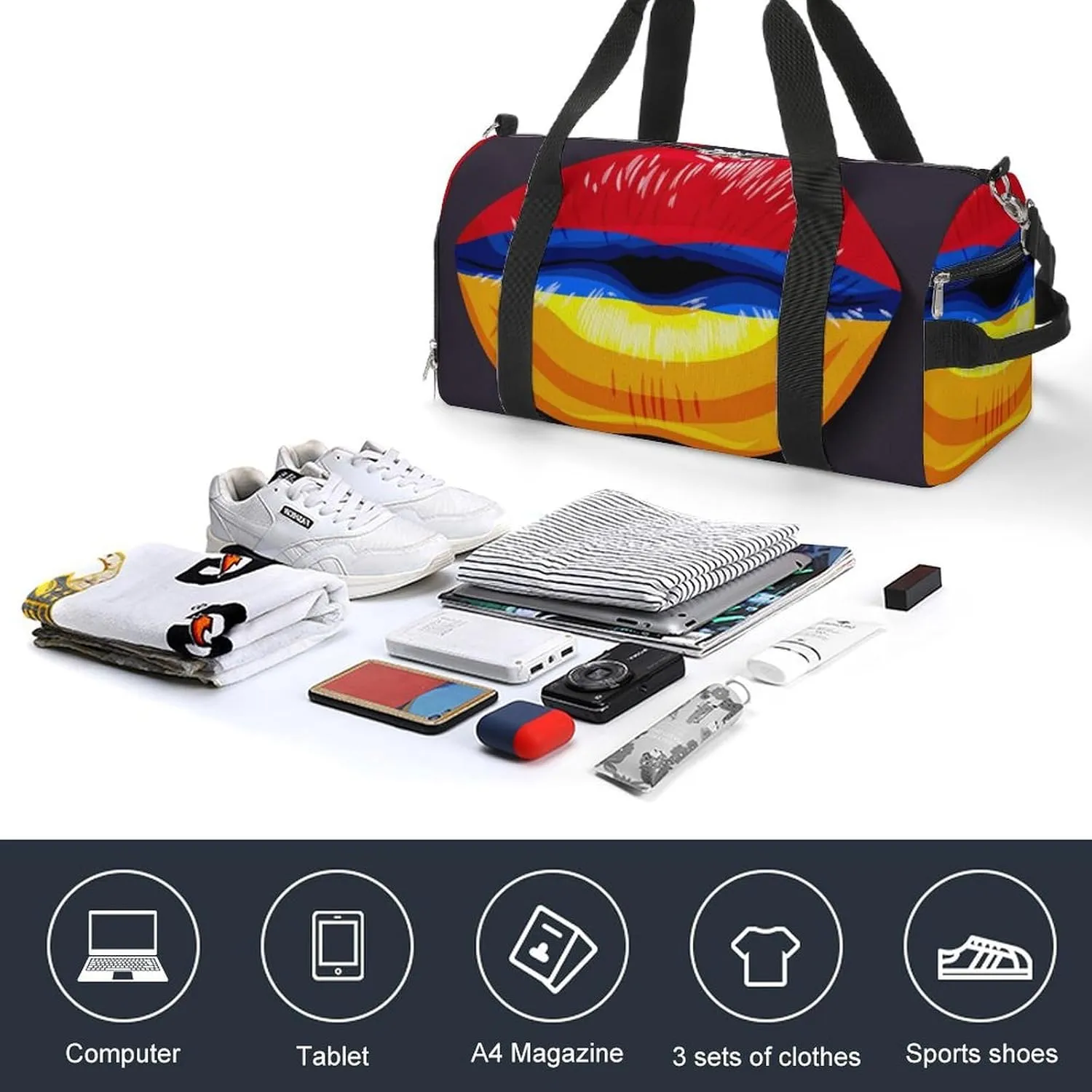 Armenian Flag Lips Gym Bag for Women Men Lightweight Duffel with Shoe Compartment Weekender