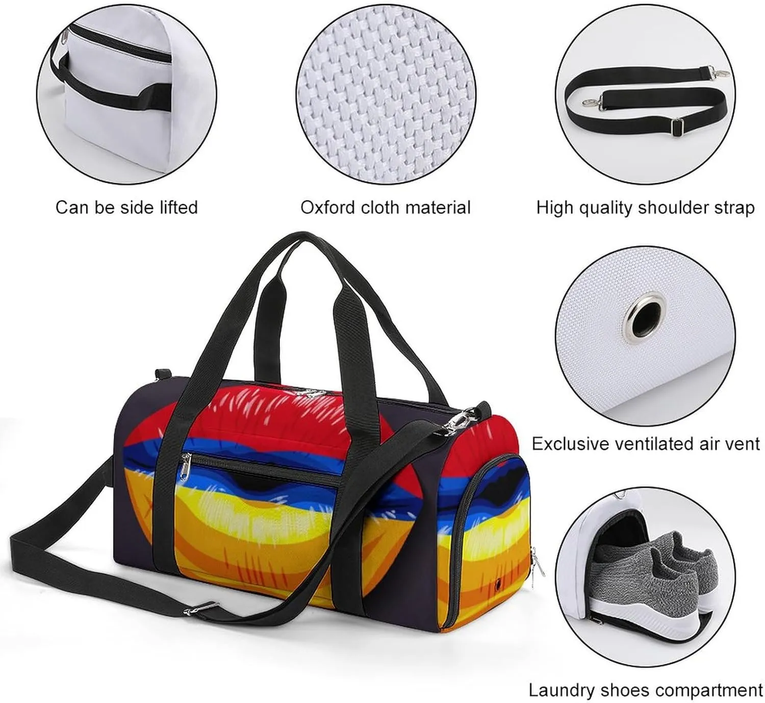 Armenian Flag Lips Gym Bag for Women Men Lightweight Duffel with Shoe Compartment Weekender