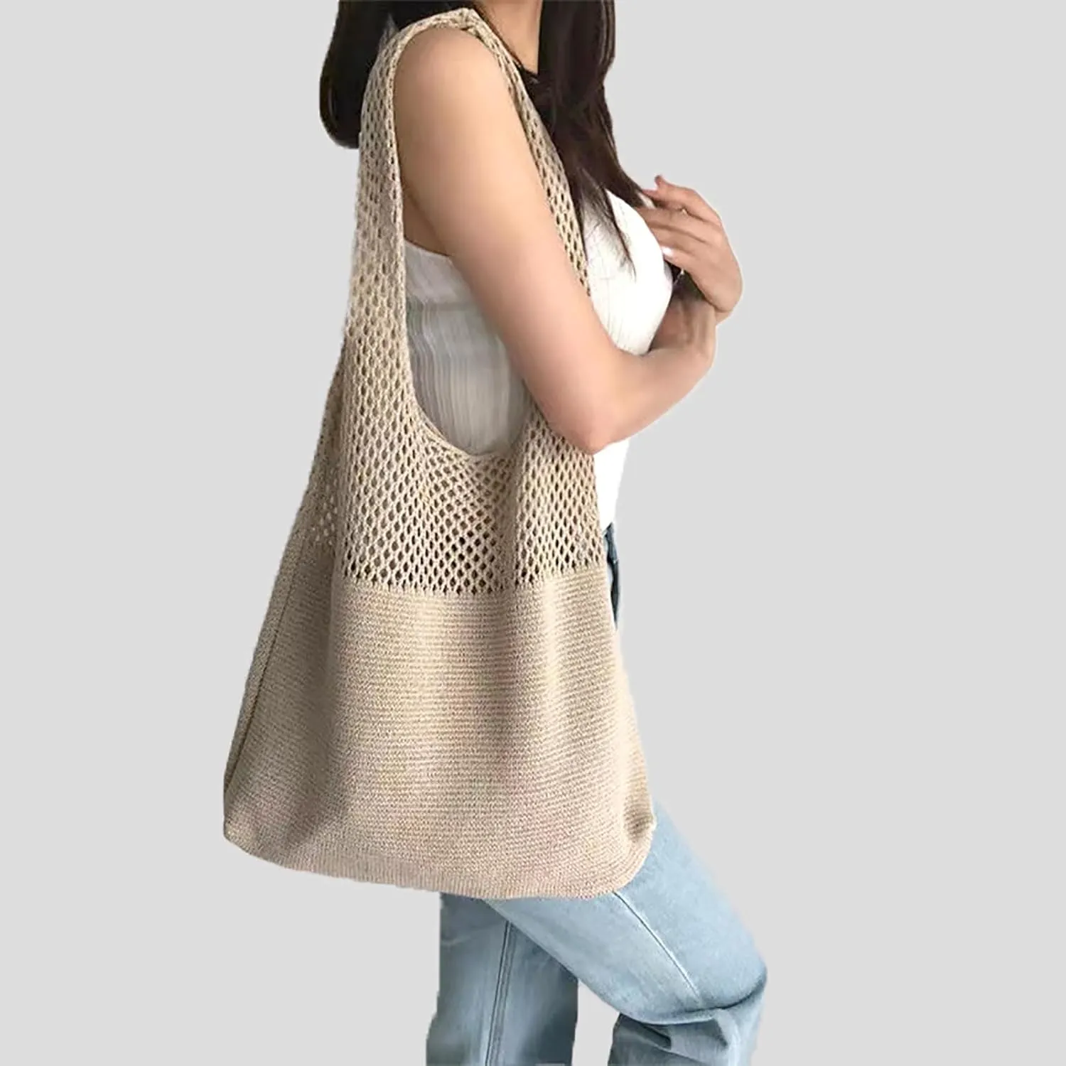 Aroghehiz Beach Bags for Women Crochet Tote Bag Summer Vacation Aesthetic Tote Knit Bag