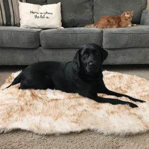Asrug Soft Faux Fur Pet Mat Plush and Fluffy Dog Rug Ultra Cozy Pet Throw Rug for Dogs Cats, Luxury Soft Faux Sheepskin Chair Cover Seat Dog Rug Bed Shag Fur Area Rugs, Brown & White, 3ftx5ft