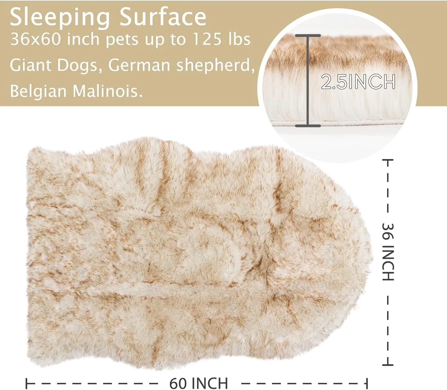 Asrug Soft Faux Fur Pet Mat Plush and Fluffy Dog Rug Ultra Cozy Pet Throw Rug for Dogs Cats, Luxury Soft Faux Sheepskin Chair Cover Seat Dog Rug Bed Shag Fur Area Rugs, Brown & White, 3ftx5ft