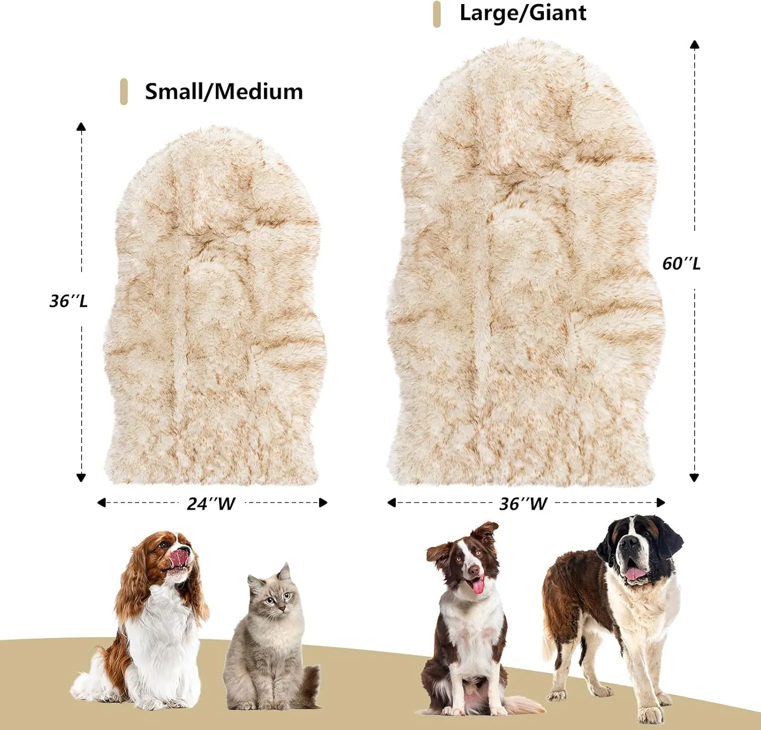 Asrug Soft Faux Fur Pet Mat Plush and Fluffy Dog Rug Ultra Cozy Pet Throw Rug for Dogs Cats, Luxury Soft Faux Sheepskin Chair Cover Seat Dog Rug Bed Shag Fur Area Rugs, Brown & White, 3ftx5ft