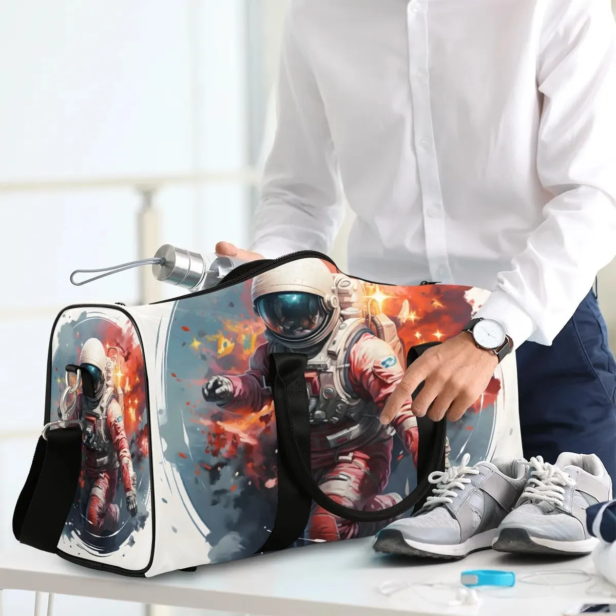 Astronaut Travel Duffel Bag for Women Men Waterproof Foldable Overnight Weekender Bag Large Capacity Sports Gym Bag