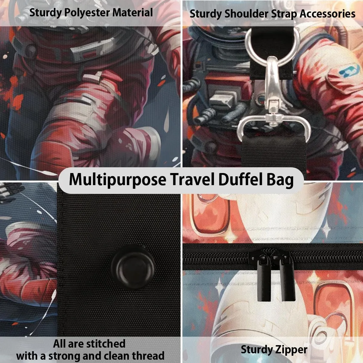 Astronaut Travel Duffel Bag for Women Men Waterproof Foldable Overnight Weekender Bag Large Capacity Sports Gym Bag