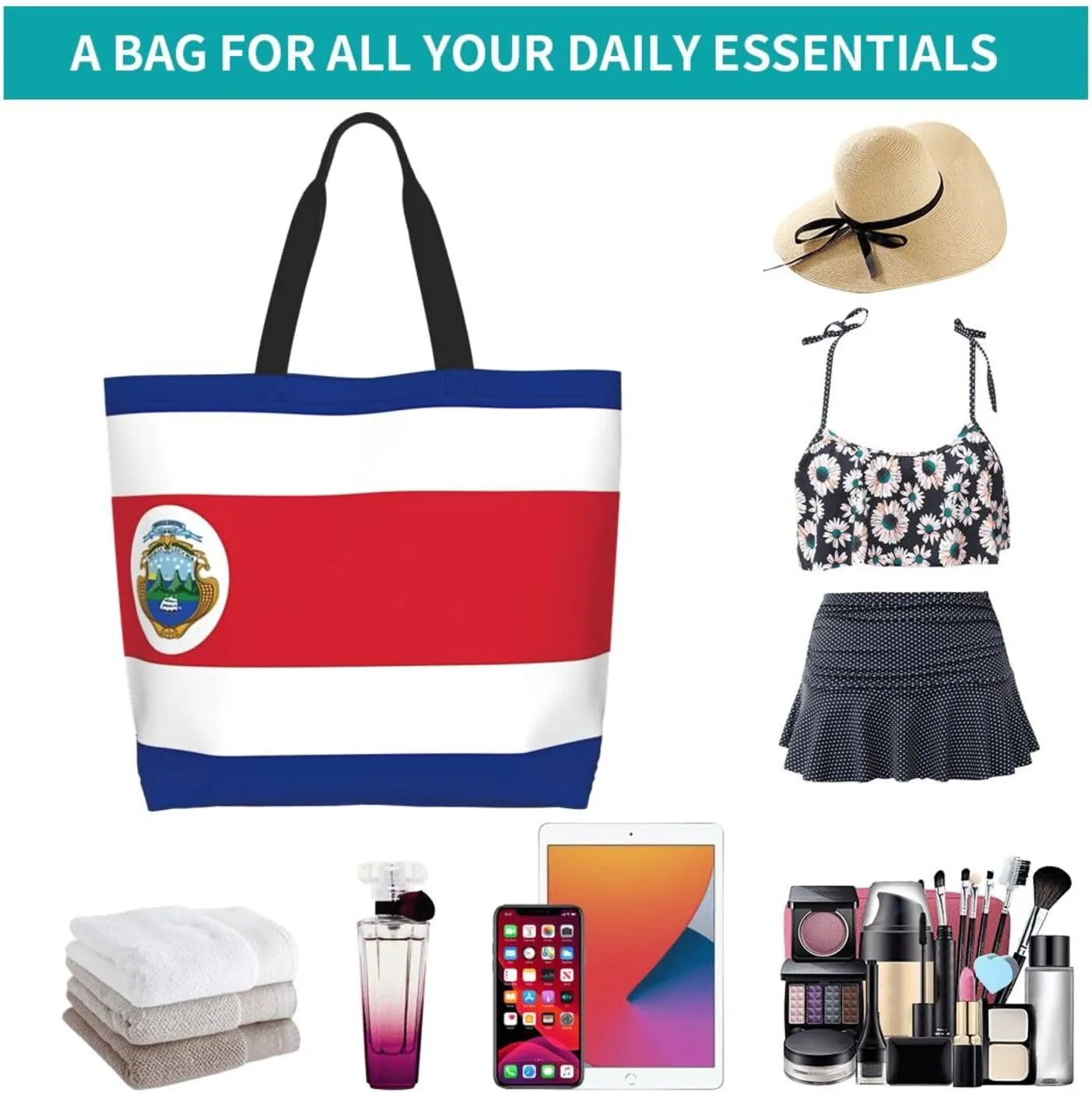 ASYG Cute Flag Tote Bag for Women and Men Reusable Shoulder Bags for Gym, Shopping, Beach,Travel