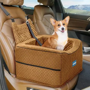 Aupures Dog Car Seat-Perfect Dog Car Seats for Small Medium Dogs Under 40 lbsDog Booster Car Seat with Adjustable HeightSmall Dog Car SeatPet Car SeatDog Car Carrier with Removable Cushion (Brown)