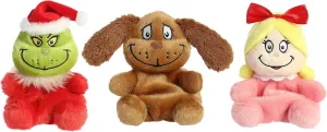 Aurora Palm Pals 5" Dr. Suess Christmas Plush 3 Piece Bundle, Santa Grinch, Cindy Lou Who, and Max