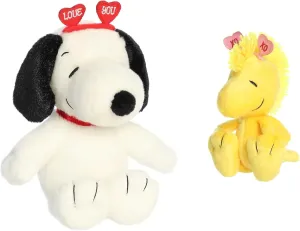 Aurora Peanuts Love On The Mind Valentine Plush Bundle, 9" Snoopy and 6" Woodstock