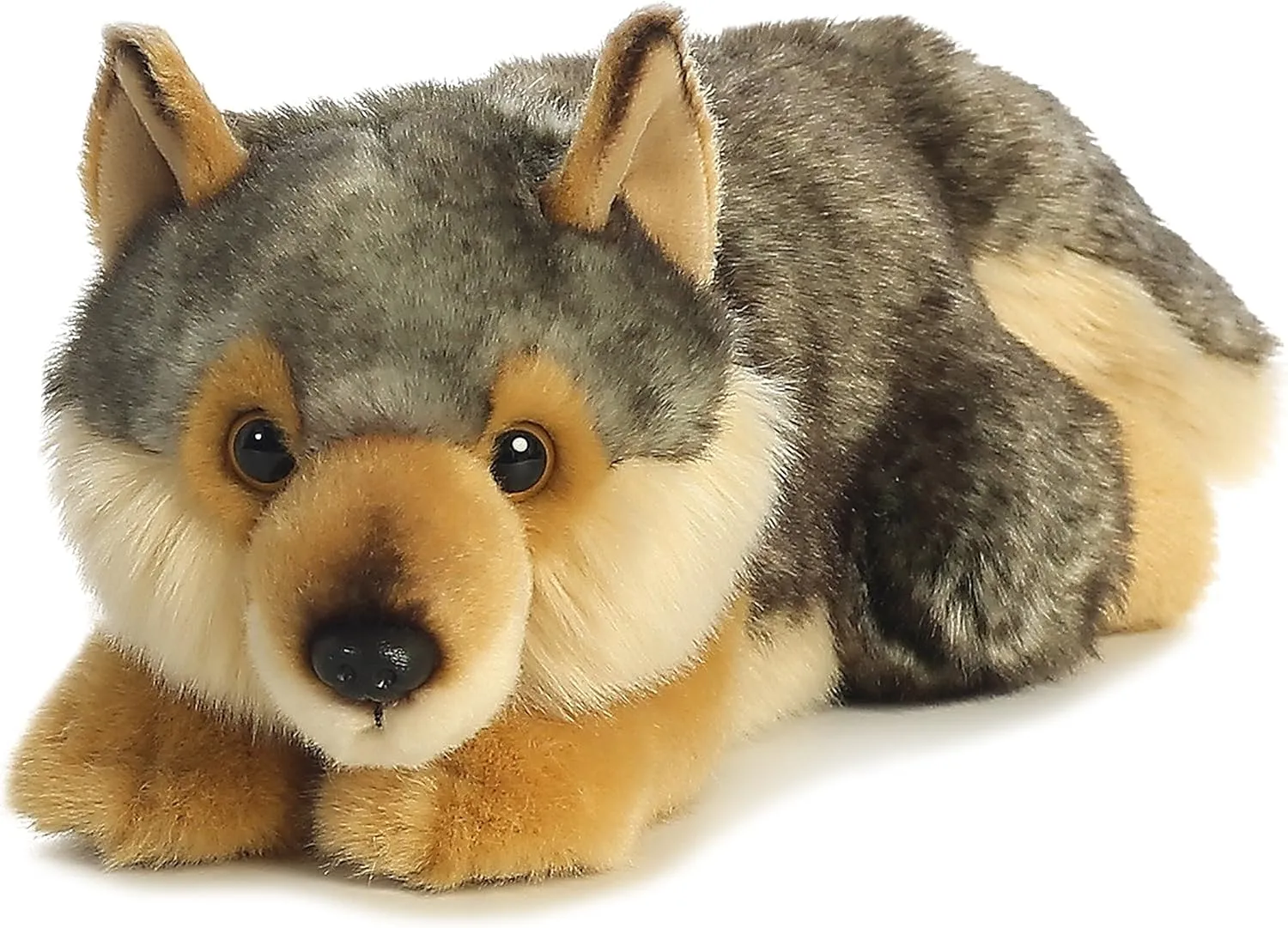Aurora® Realistic Miyoni® Lying Wolf Stuffed Animal - Lifelike Detail - Cherished Companionship - Gray 11 Inches