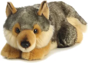Aurora® Realistic Miyoni® Lying Wolf Stuffed Animal - Lifelike Detail - Cherished Companionship - Gray 11 Inches