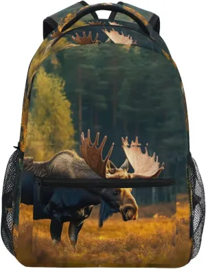 Autumn Moose Grassland Landscape Backpack Daypack Shoulder Bag Book Bag Lightweight Back Pack 12 ×16.9 In