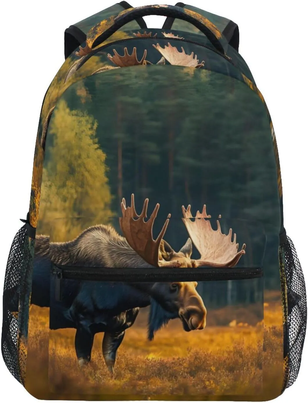 Autumn Moose Grassland Landscape Backpack Daypack Shoulder Bag Book Bag Lightweight Back Pack 12 ×16.9 In