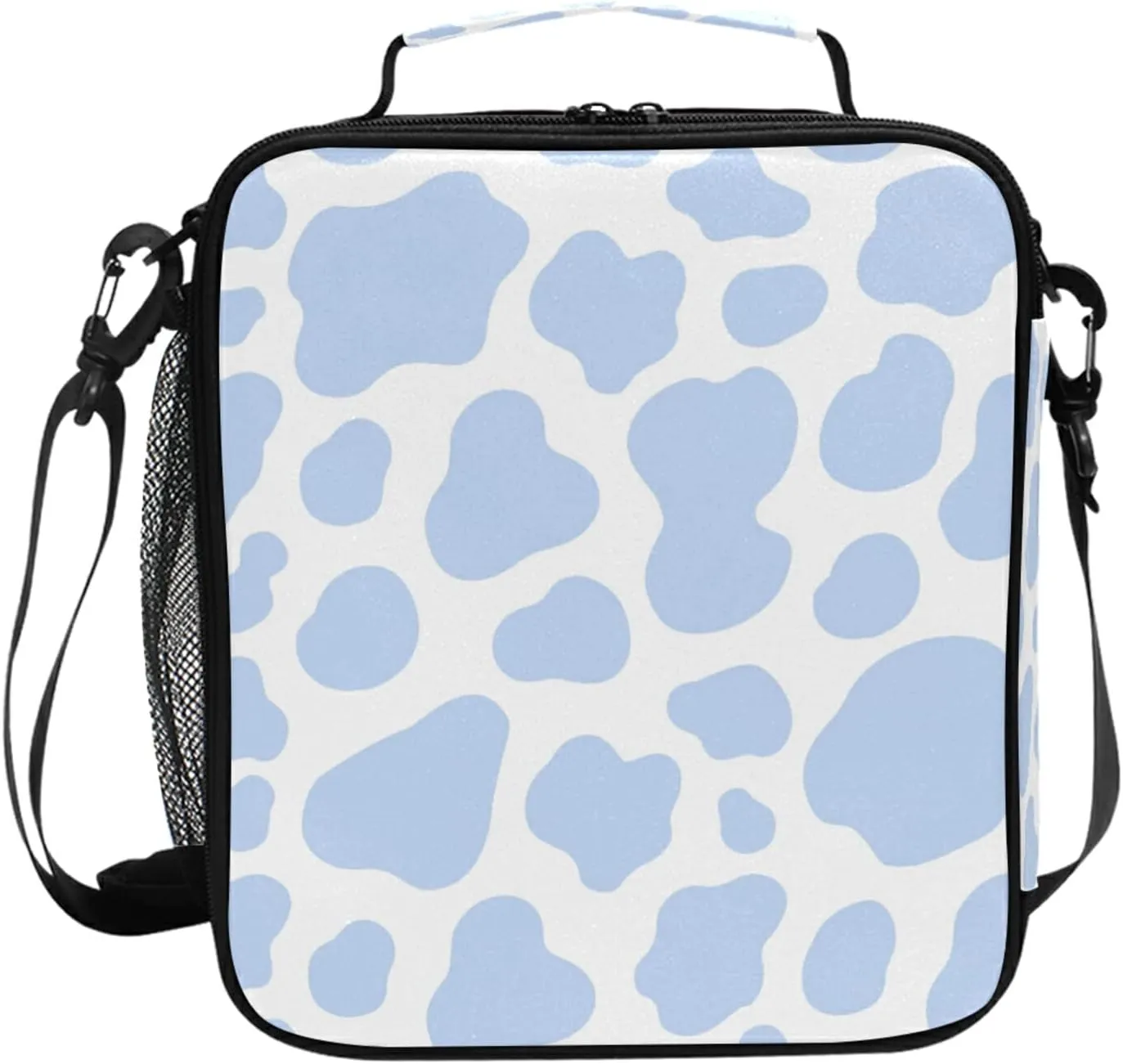 AUUXVA Blue Cow Spot Print Pattern Insulated Lunch Box Bags for Women Men Kids Girls Tote Crossbody Thermal Lunch Container Food Carrier Meal Bag