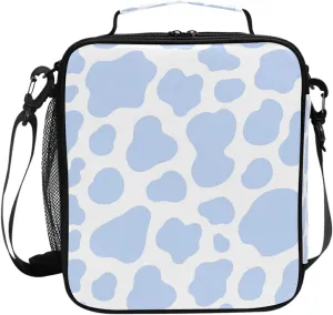AUUXVA Blue Cow Spot Print Pattern Insulated Lunch Box Bags for Women Men Kids Girls Tote Crossbody Thermal Lunch Container Food Carrier Meal Bag