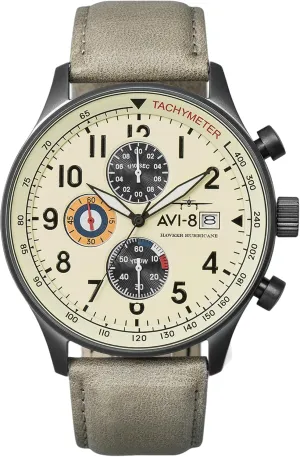 AVI-8 Mens 42mm Hawker Hurricane Classic Chronograph Pilot Japanese Quartz Watch with Leather Strap AV-4011
