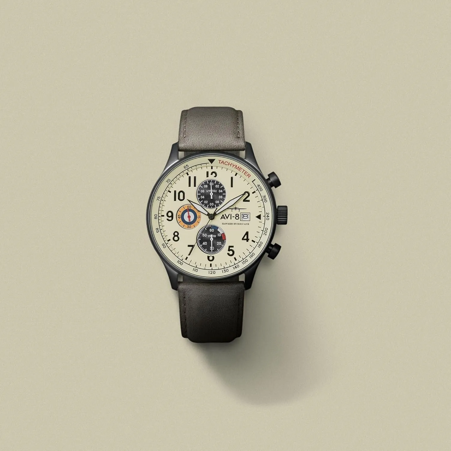 AVI-8 Mens 42mm Hawker Hurricane Classic Chronograph Pilot Japanese Quartz Watch with Leather Strap AV-4011