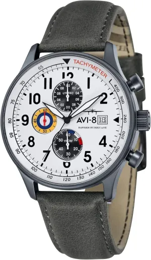 AVI-8 Mens 42mm Hawker Hurricane Classic Chronograph Pilot Japanese Quartz Watch with Leather Strap AV-4011