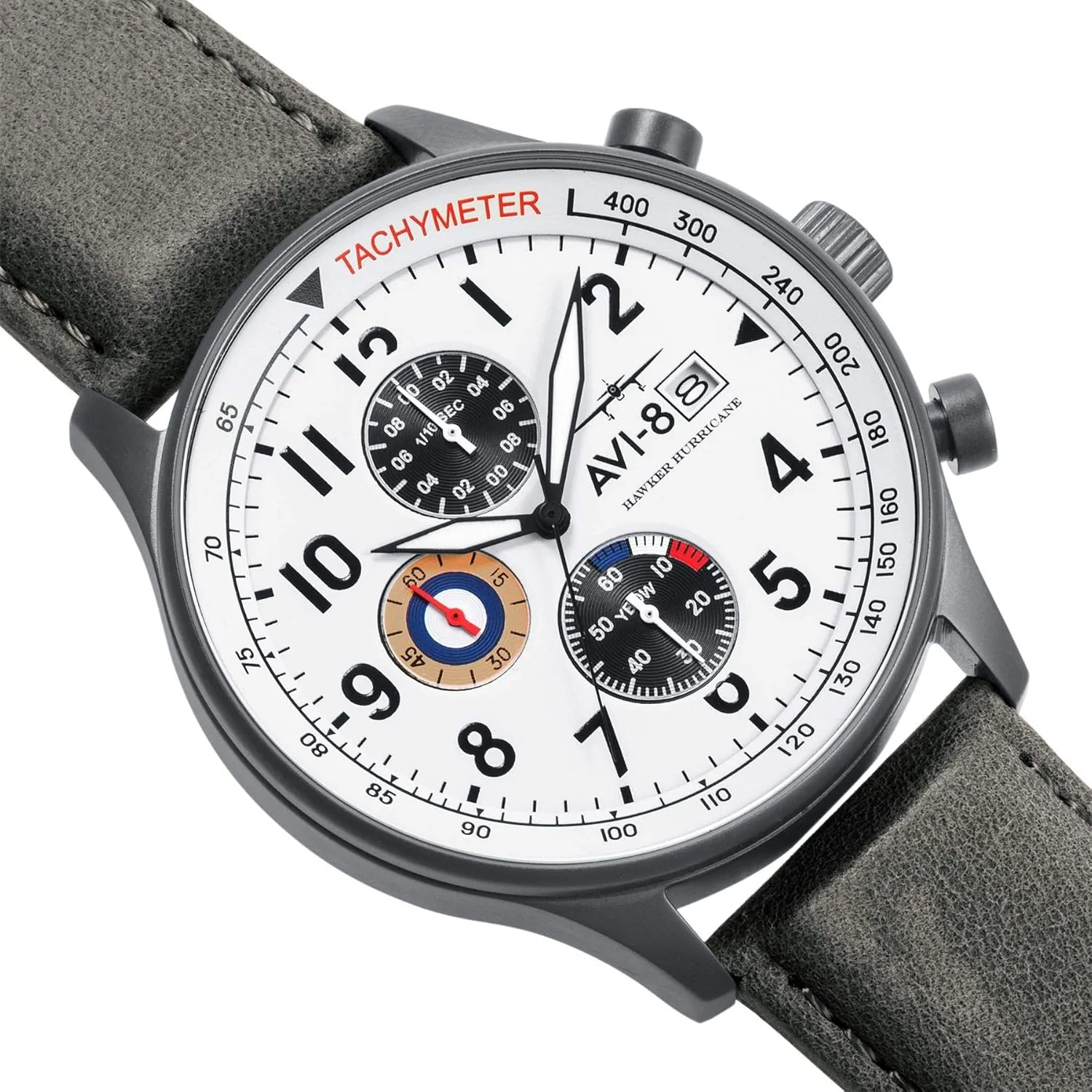 AVI-8 Mens 42mm Hawker Hurricane Classic Chronograph Pilot Japanese Quartz Watch with Leather Strap AV-4011