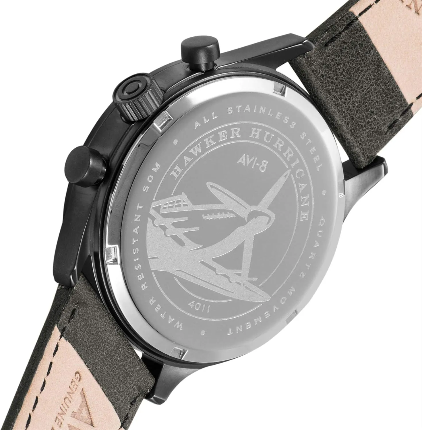 AVI-8 Mens 42mm Hawker Hurricane Classic Chronograph Pilot Japanese Quartz Watch with Leather Strap AV-4011