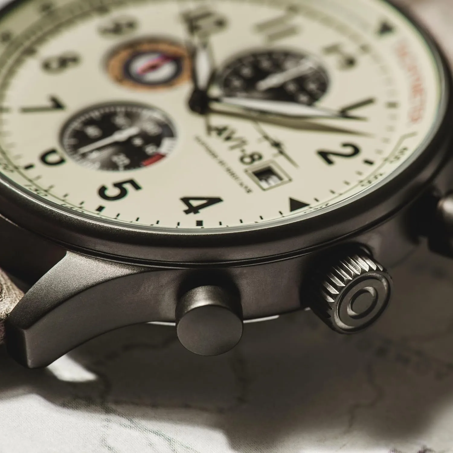 AVI-8 Mens 42mm Hawker Hurricane Classic Chronograph Pilot Japanese Quartz Watch with Leather Strap AV-4011