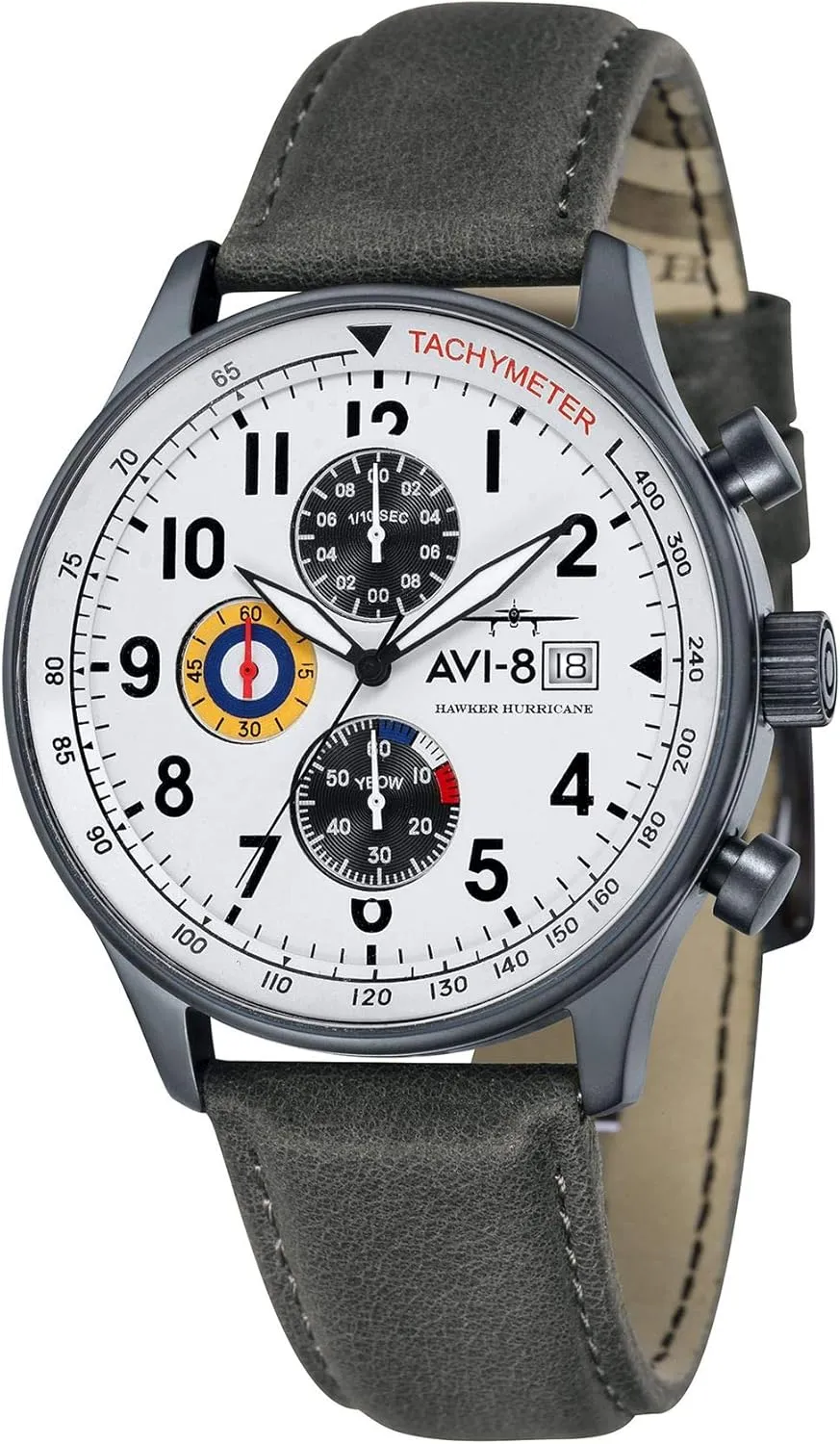 AVI-8 Mens 42mm Hawker Hurricane Classic Chronograph Pilot Japanese Quartz Watch with Leather Strap AV-4011