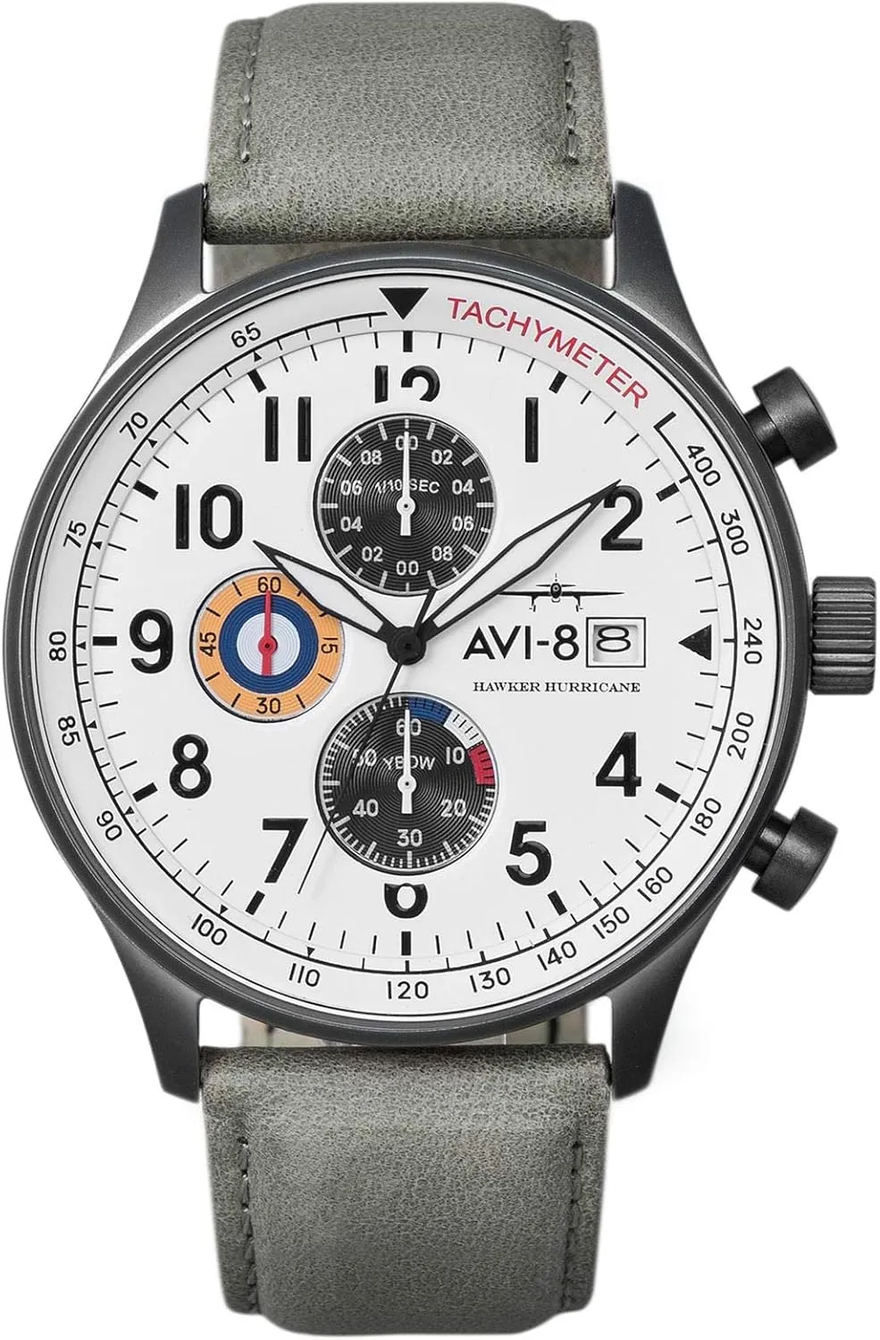 AVI-8 Mens 42mm Hawker Hurricane Classic Chronograph Pilot Japanese Quartz Watch with Leather Strap AV-4011